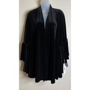 MSK Womens L Cardigan Black Velvet Bell Sleeve Evening Open Front Whimsigoth NEW